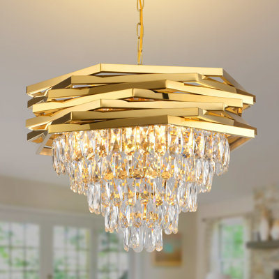 Lustre doré rond en cristal moderne pour salle à manger 24 po