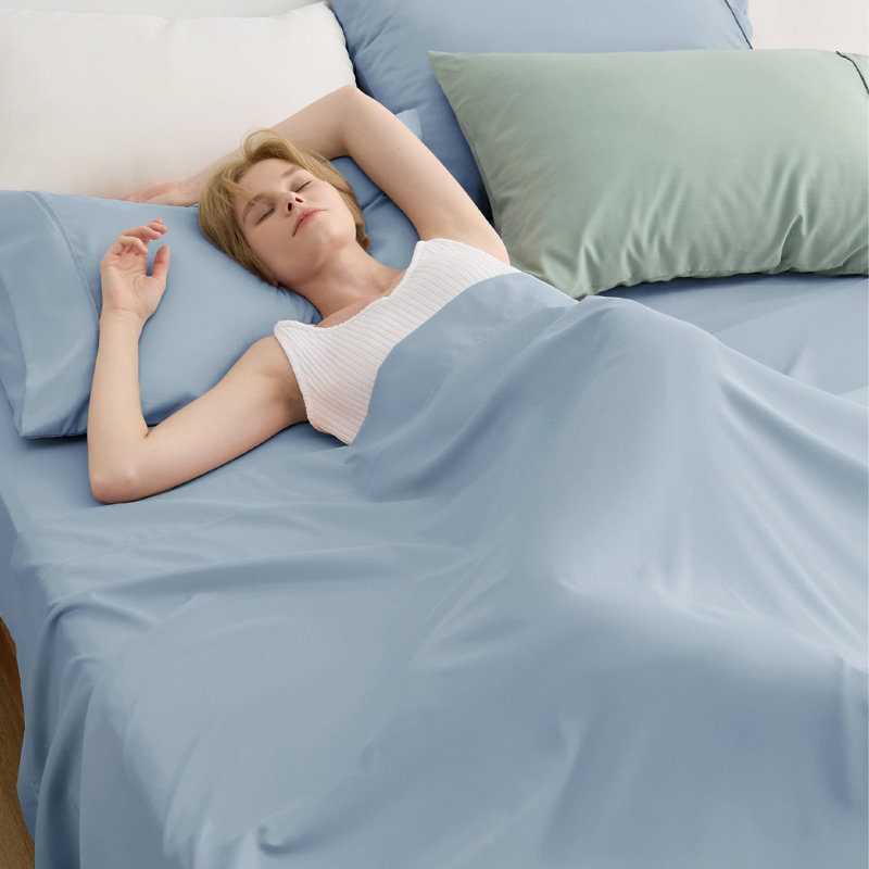 Bedsure Polyester & Rayon Derived from Bamboo Sheets, King Sheet Set with 2 Pillowcases, Mineral Blue
