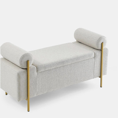 Velvet Storage Bench with Cylindrical Arms and Iron Legs