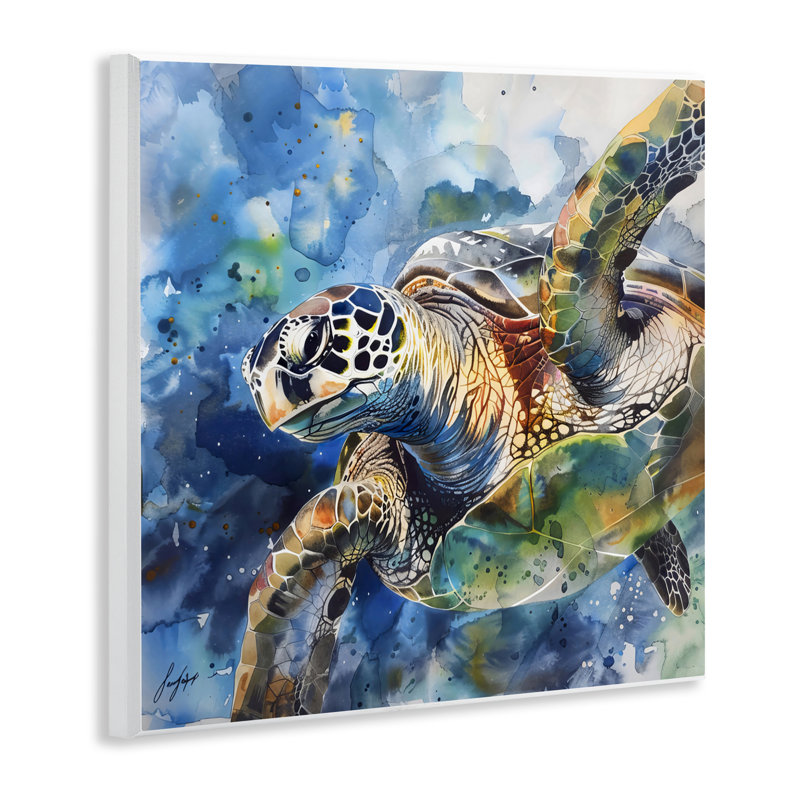 «Watercolor Splatter Sea Turtle», plaque murale par Creative Studio