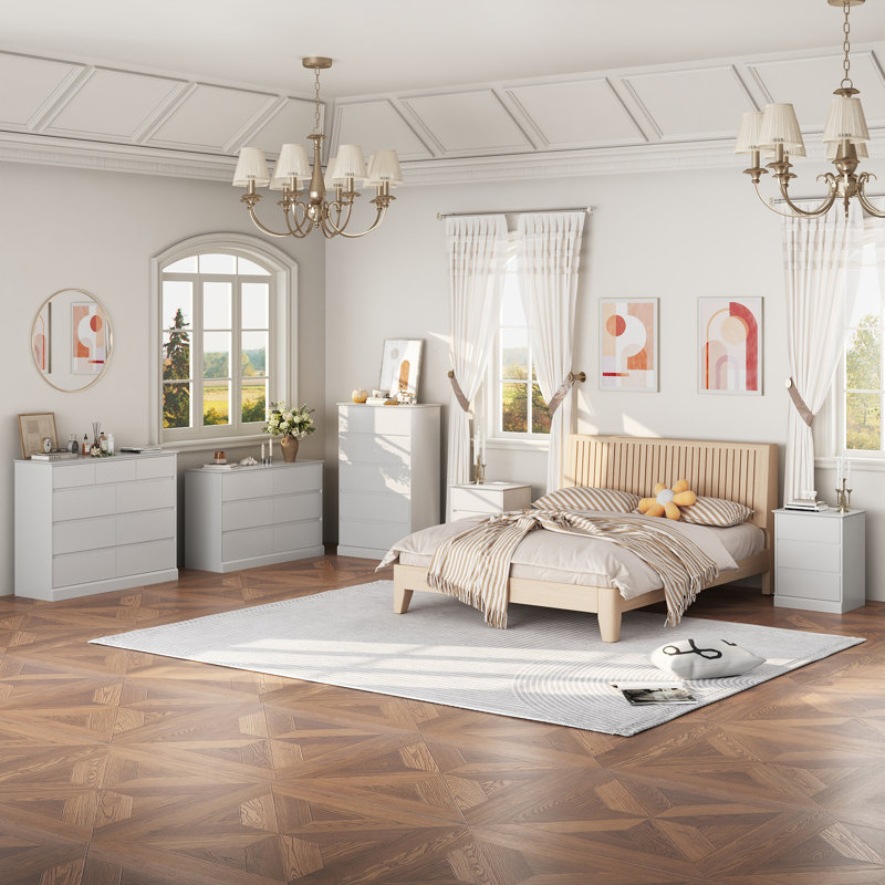 Ensemble de chambre à coucher 4 pièces Dornisha, commode double 9 tiroirs 47 po, commode double 6 tiroirs et table de chevet 2 pièces