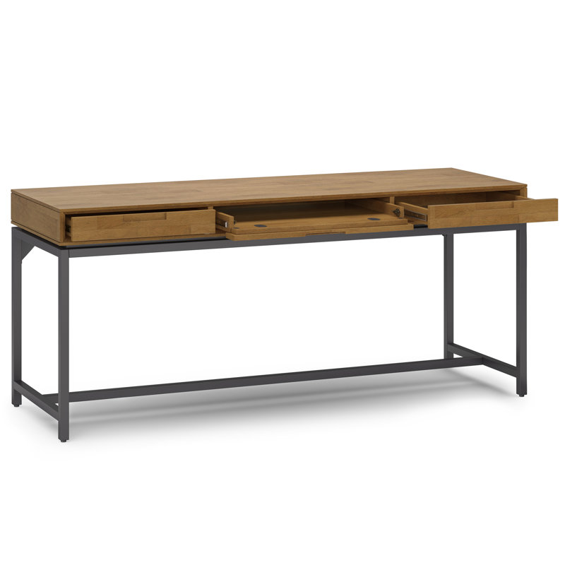 Bureau d'écriture en bois massif avec plateau pour clavier Lars, H 31,50 po x l 72 po x P 24 po, Brun / noir