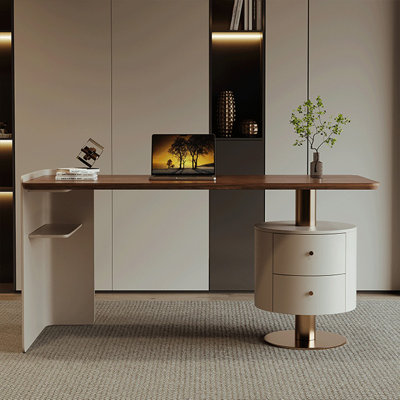 70.87" White Rectangular Solid + Manufactured Wood with 2 drawers desk