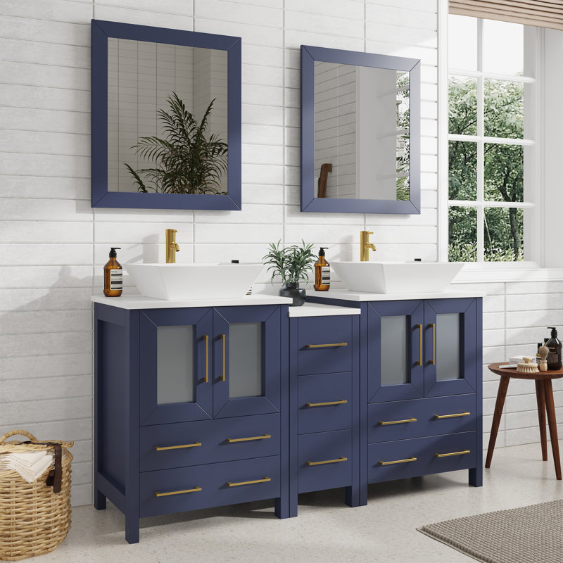  Ensemble de meuble-lavabo double 60 "avec miroir 60", Bleu