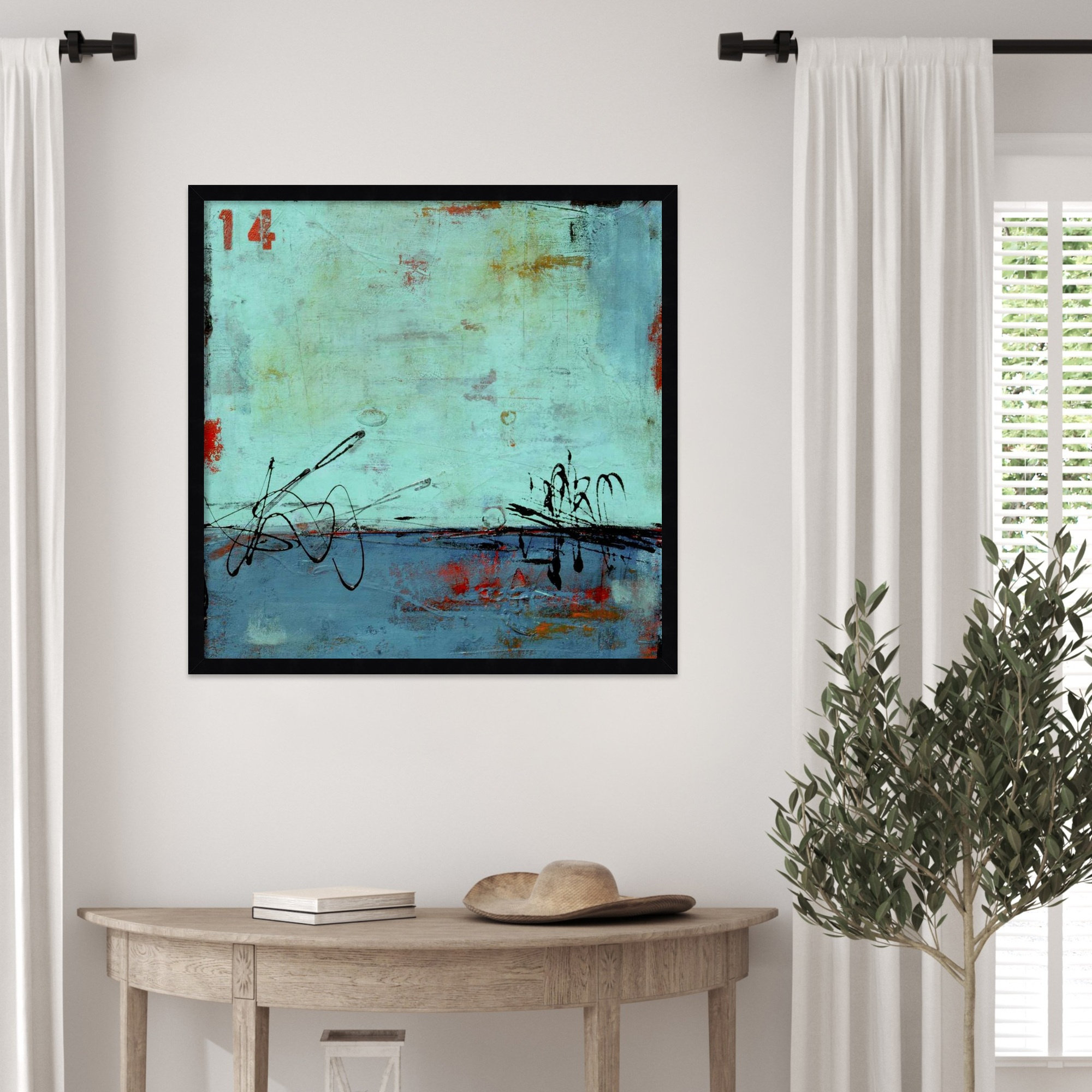 Blue Bay Marina II by Mauro Wood Framed Wall Art Print, 25" H x 25" W, Black