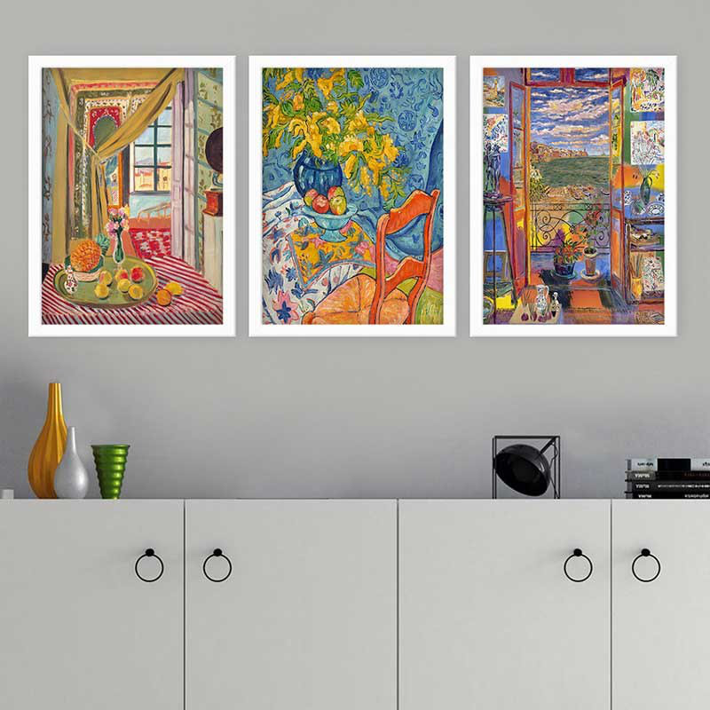 Superbe ensemble de peintures décoratives encadrées (3 pièces) de 21,7 po x 29,5 po chacune | Cadre 100% bois avec polystyrène de 0,8 pouce | Impression numérique UV | Parfait pour la décoration murale de salon, de bureau et de galerie