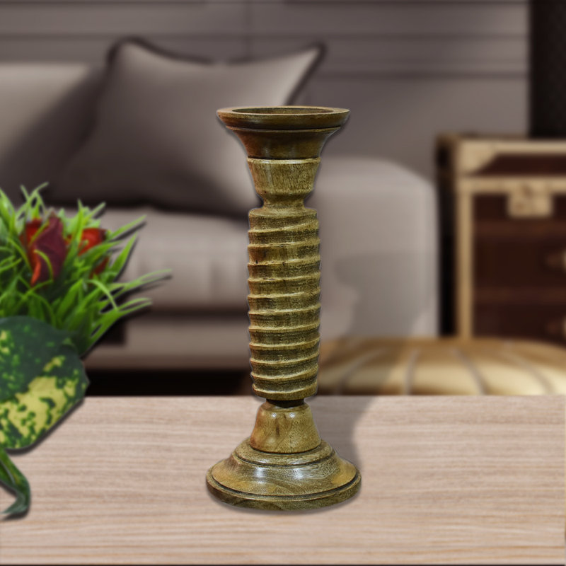 Wood Tabletop Candlestick, 12" H x 4" W x 4" D