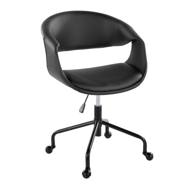 Chaise de travail en métal et similicuir élégant, Noir, Noir
