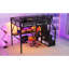 Lit mezzanine double en métal avec bureau et configuration Doohickey, éclairage coloré en escalier noir, tablettes supérieures de rangement intégrées-130149878
