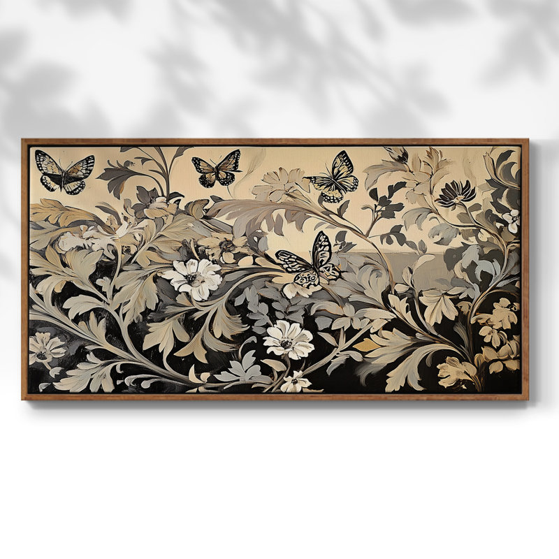 Botanical Series-C XXVI - Toile tendue avec châssis encadré - Prêt à être accroché, H 25 po x l 49 po, Blanc