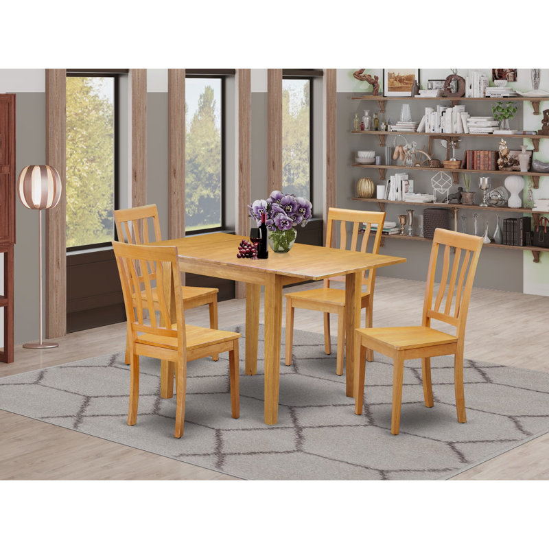 Solid Wood Top-Dining Room Set-Seats, Natural Oak, Natural Oak, 5 Pieces: 1 Table, 4 Chairs