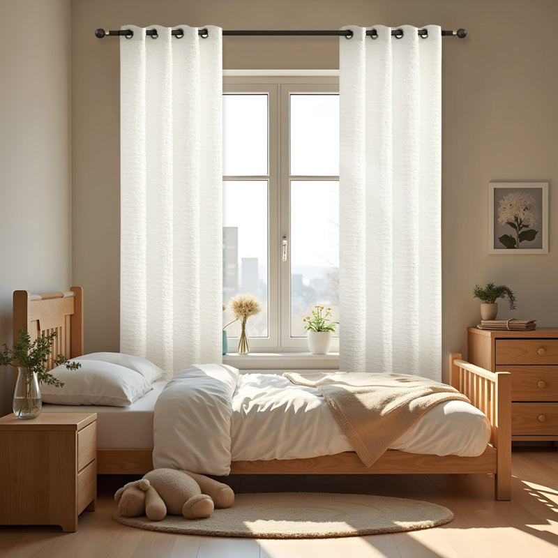 Linen blend crushed textured semi sheer curtains Neutral Modern Farmhouse for Living room Bedroom Darpes, 52" W x 84" L