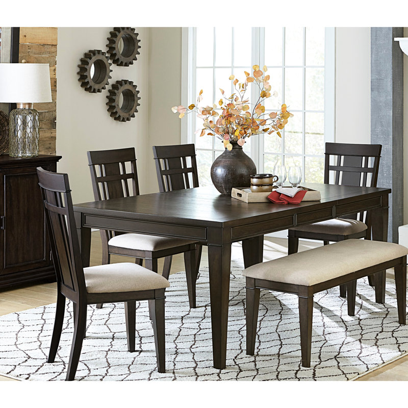Banc de 48 pouces avec structure en bois brun foncé et siège rembourré beige pour salle à manger à motif