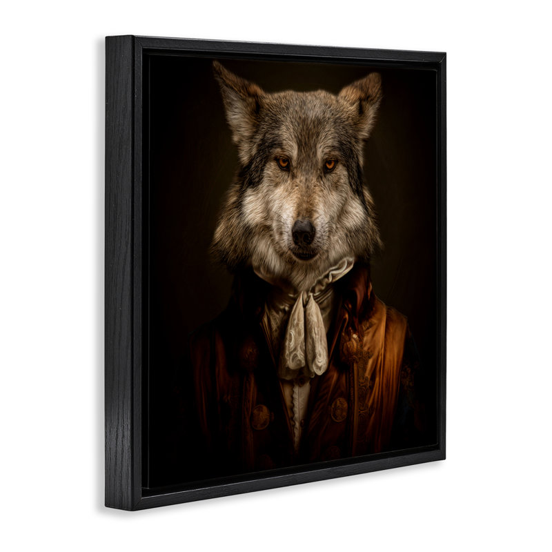 Cadre flottant loup de haute société, design par Kelley Parker, Cadre flottant noir de jais, H 18 po x l 18 po