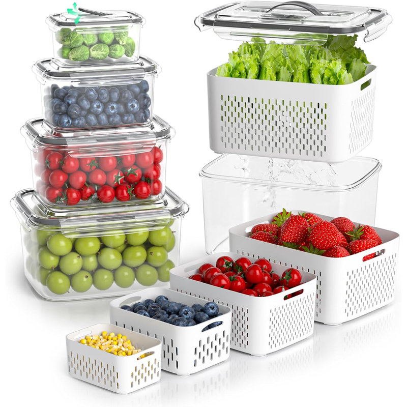 5 Size Berry Containers for Fridge Keep Fresh with Colanders and Vent Handle Lids