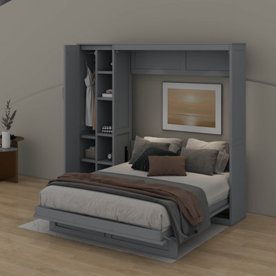 Lit escamotable double avec garde-robe, tablettes et lumières DEL
