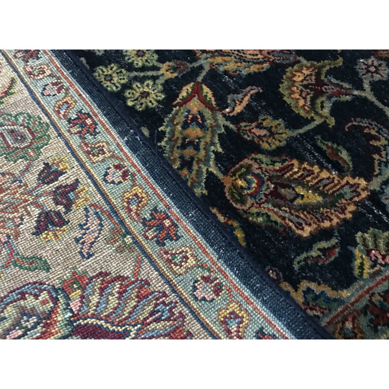 Mahajaran Wool Oriental Area Rug in Navy/Camel