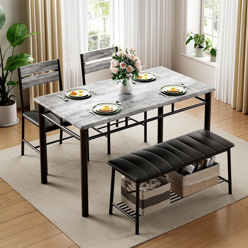 Ensemble de table de salle à manger pour 4 personnes, table de cuisine avec banc rembourré et 2 chaises, ensemble de table de cuisine et de chaises pour petit espace, appartement, gris