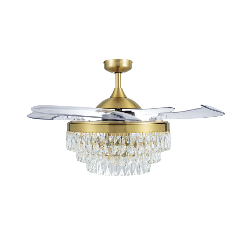 Veil 48" Retractable Blade Ceiling Fan with Light and Remote, Modern Fandelier Ceiling Fan, Patented Design Technology, Stronger Thicker Blades, Gold