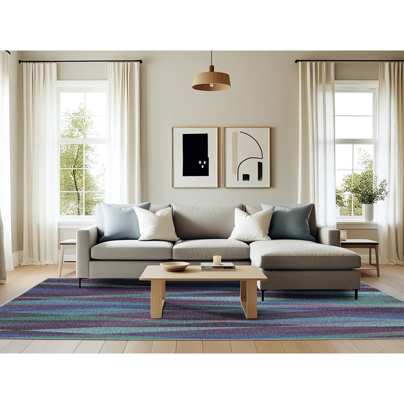 Tapis vert/bleu à motifs, Rectangle 6 pi x 9 pi