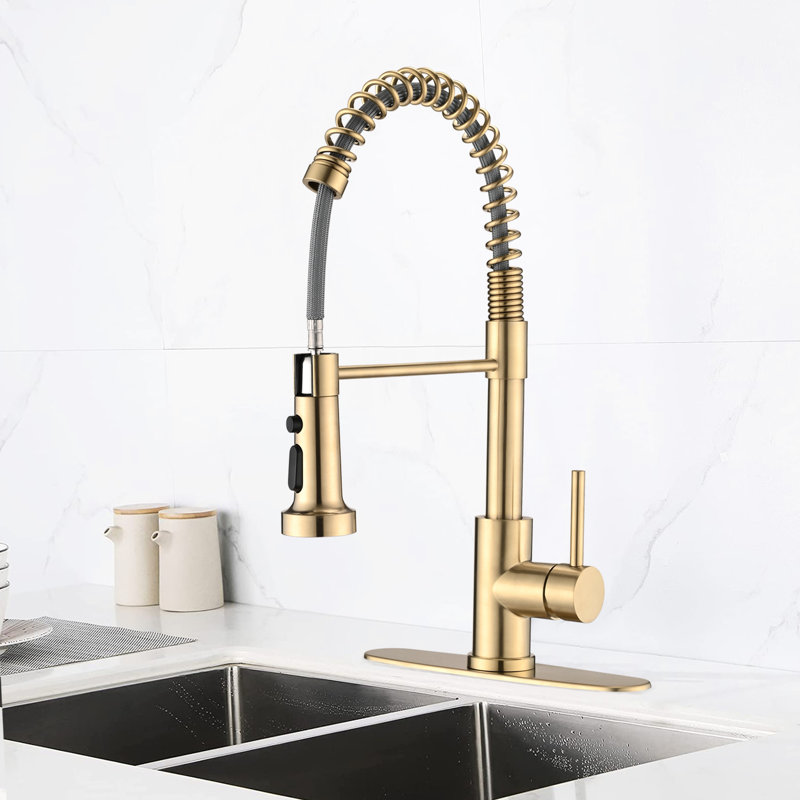Brushed Gold Kitchen Faucet With Pull-Down - Spot And Scratch , 9.05" Spout Reach, Easy To Clean Pull Down In Rust Material, 360 Swivel, 1.8Gpm Flow
