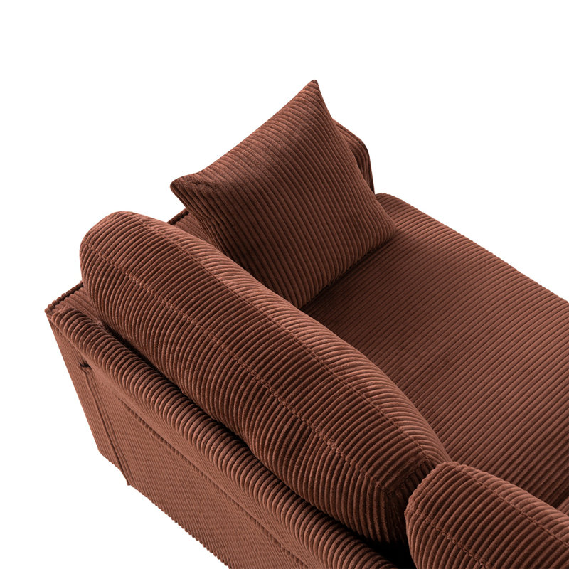 Canapé confortable avec accoudoirs carrés Comfy, Velours côtelé orange