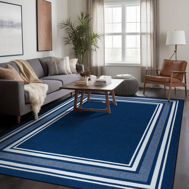 Quinnipack Dark Blue Non-Slip Area Rug, Rectangle 3'3'' x 4'11''