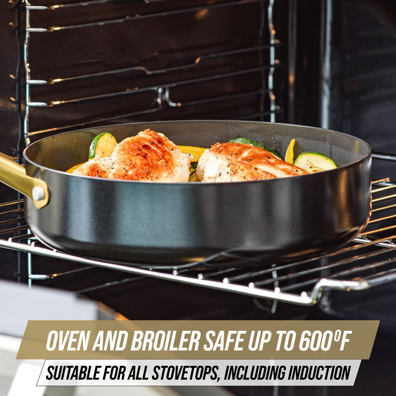 Black and Gold Aluminum Nonstick Cookware Set with Glass Lids