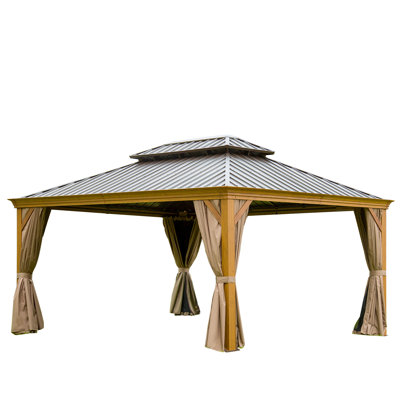 Galvanized Steel Double Canopy Gazebo 12'X16' With Aluminum Flexibility For Various Outdoor Spaces Roofed Constancy