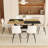 Table And Chair Set. Wooden And Black Spliced Dining Table With Storage Function In The Middle Of The Table Legs.Paired With Artificial PU Chairs With Curved Widened Cushion Design-700989055-700989049