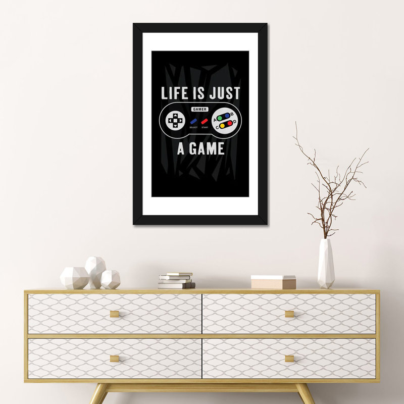 «Gaming V», reproduction d'art murale, papier d'art encadré, Noir, Reproduction encadrée ouverte avec passe-partout