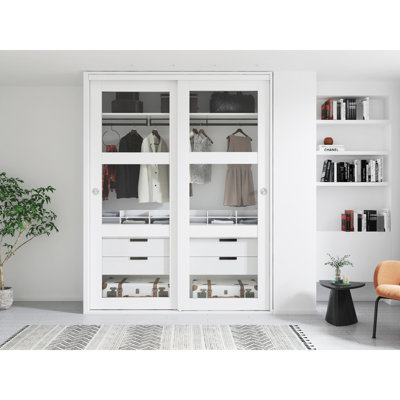 60 po x 80 po 3 portes coulissantes en verre trempé givré 3-Lite avec trousse de quincaillerie d'installation