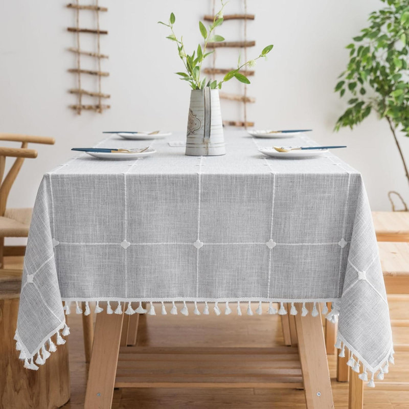 Nappe rectangulaire en coton et lin - Infroissable et imperméable - Nappe lavable à la machine avec pampilles pour la cuisine et la salle à manger