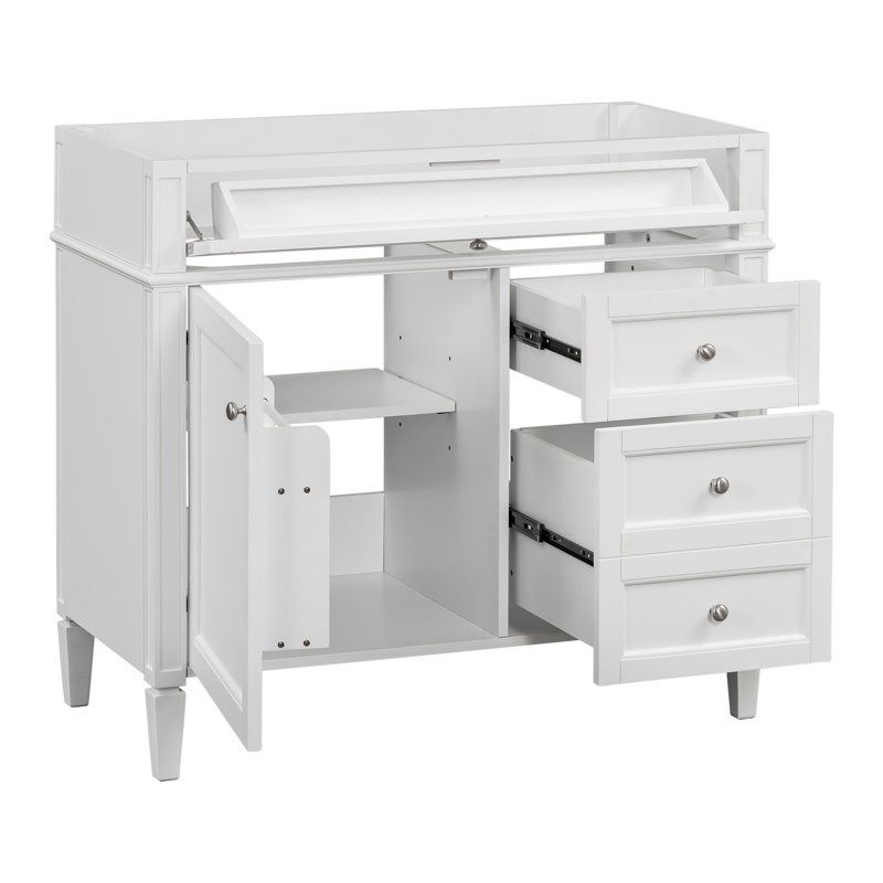 36'' Bathroom Vanity(Only Vanity Bases,Without Top Sink), Silver, White
