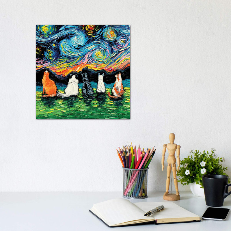 Starry Cats by Aja Trier - Painting, No Frame, 30.48 cm H x 30.48 cm W