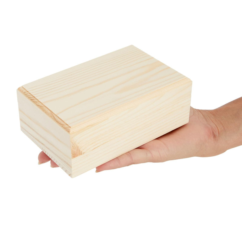 Boîtes en bois - paquet de 4, bois de pin non fini 5,5 po x 3,5 po x 2 po - Boîte en bois avec couvercle magnétique à charnières - Bricolage et rangement