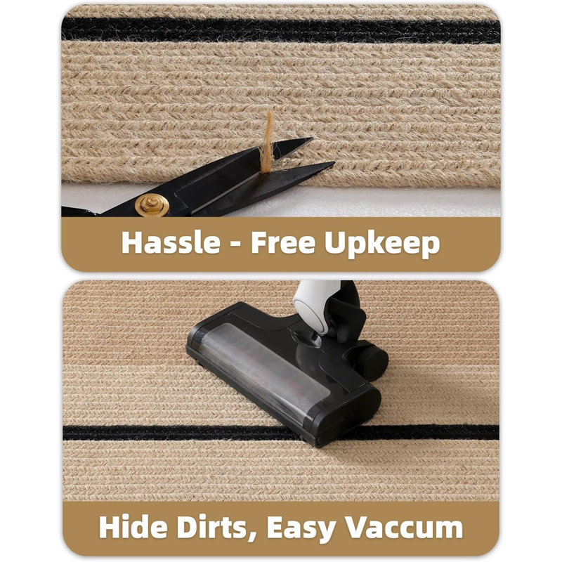 Alcanza Jute Rug Indoor Outdoor,Reversible Hand Woven Natural Fiber Area Rug With Double Border,Easy Clean Modern Minimal Decor For Patio, Deck, Living Room, Dining Room