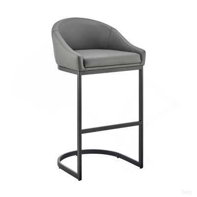 Tabouret de bar Ambrie en métal noir avec similicuir gris