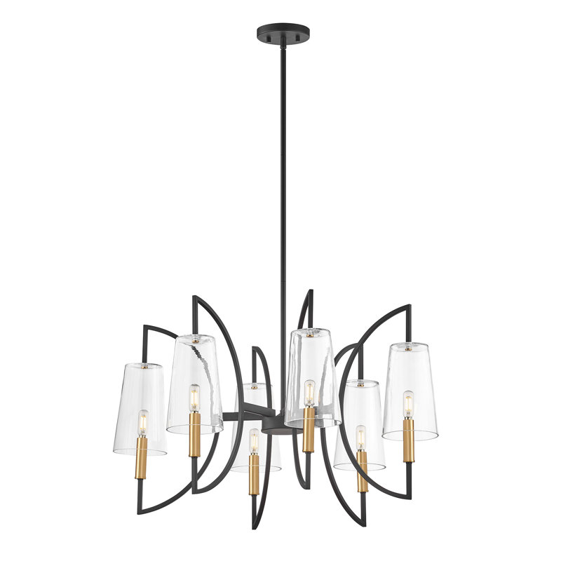 Lustre 6 lumières Oldfield en noir mat et laiton chaud Oldfield, Six lumières, H 17,75 po x l 32 po x P 36 po
