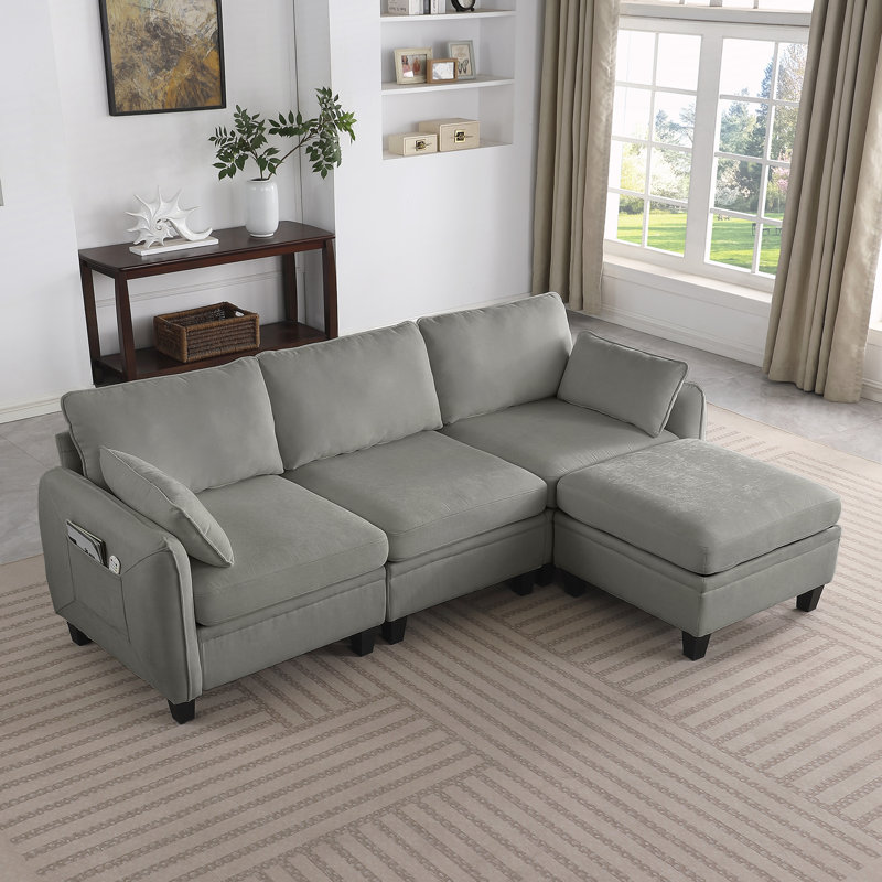 Canapé en L avec repose-pieds en L, Gris foncé