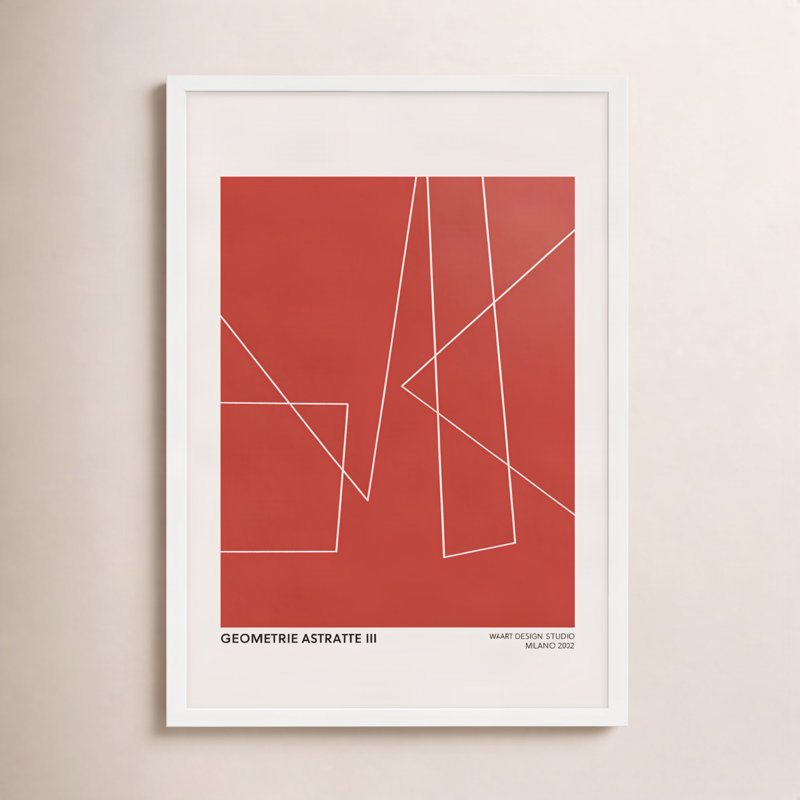 Geometric Abstraction in Red Framed Graphic Art, 20" H x 14" W x 1.25" D, White