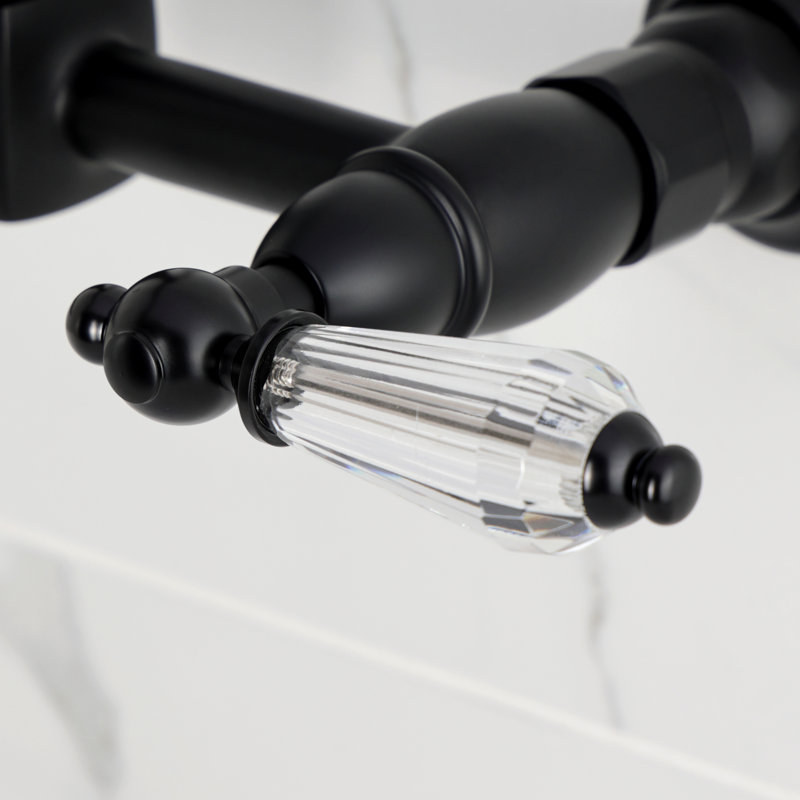 Kingston Brass Double-Handle 2-Hole Wall-Mount Bridge Kitchen Faucet, Lever Handle, Matte Black