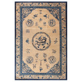 Antique Peking Chinese Medallion Blue Navy, Ivory 1900s Rug