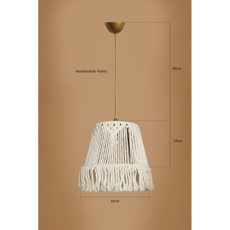 Lustre crème élégant, 11,8 po x 7,9 po | Élégant capuchon en macramé, corps en plastique | Hauteur réglable jusqu'à 23,6 pouces | Douille E27, 40 W maximum | Parfait pour les salons modernes, les salles à manger et les vestibules