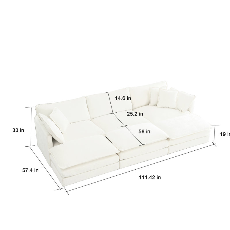 1 + 1 + 3 sièges: chenille blanche, bois massif, 3 pièces confortables pour le salon - revêtement en chenille, structure en bois
