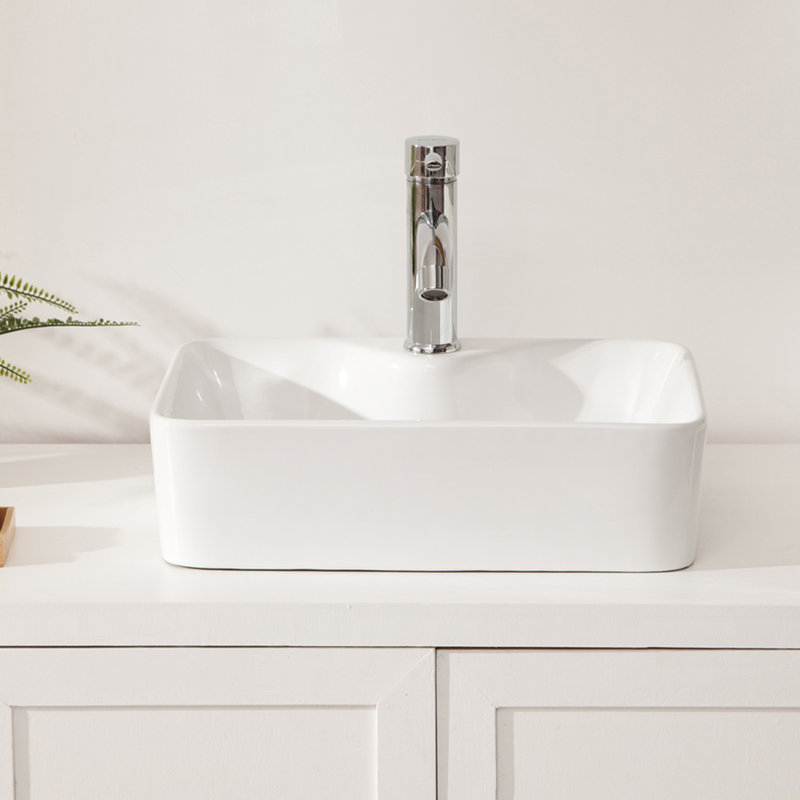 Lavabo de salle de bain vasque en céramique 19 po x 15 po - blanc, moderne, rectangulaire, teinté, au-dessus du comptoir rectangulaire blanc 19 po x 15 po