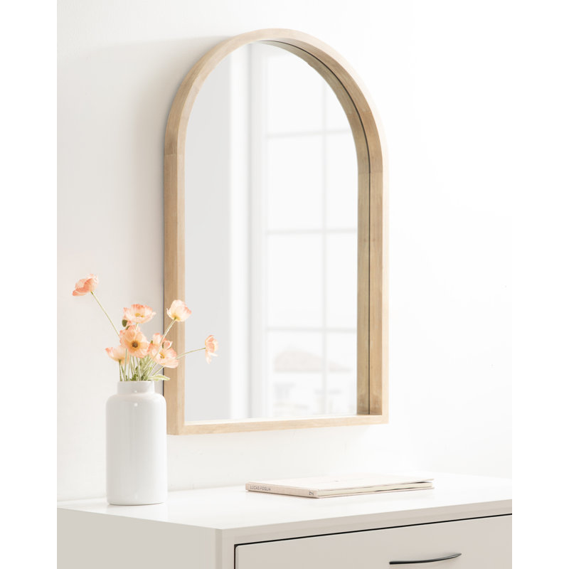 Skyeler Modern Wood Arched Accent Mirror, 36" x 24", Natural