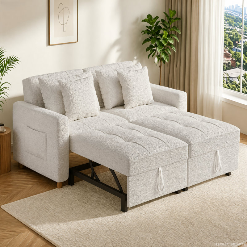 2 Seater Linen Sofa Bed, White