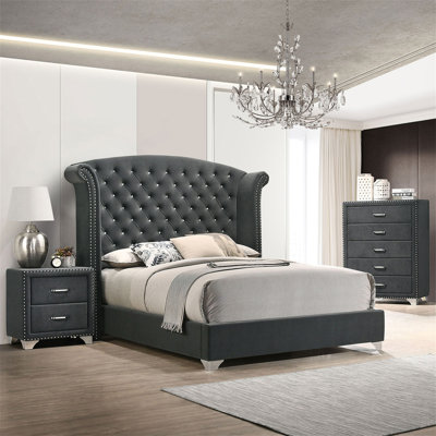 Kennedy Grey Upholsteredwingback Bed