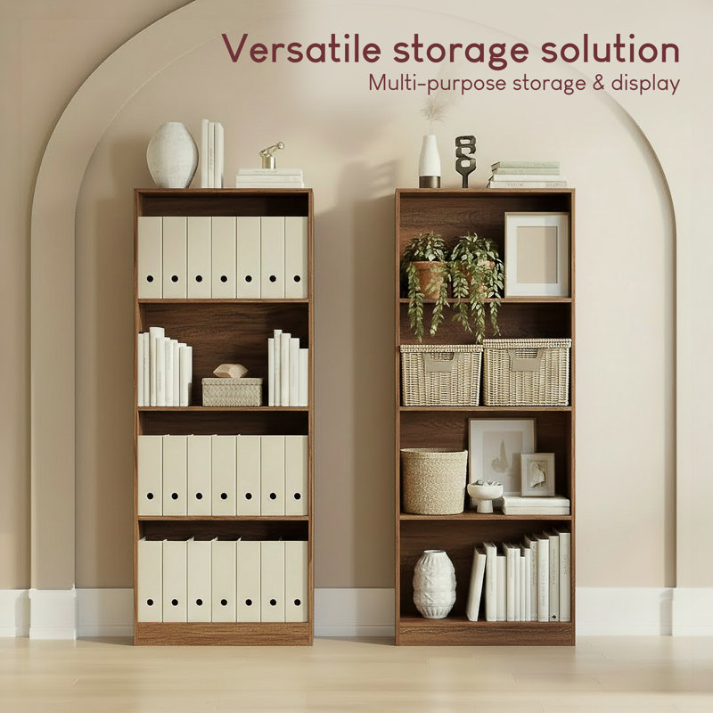 Bookcase with Shelving & Storage Display Bookcase Organizer For Home Office Living Room & Bedroom , Walnut